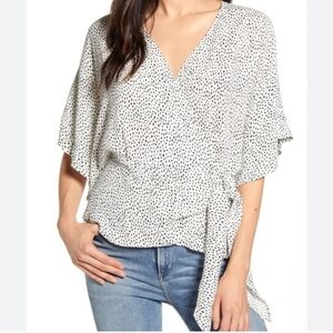 Women's Black and White Polka Dot Wrap Top